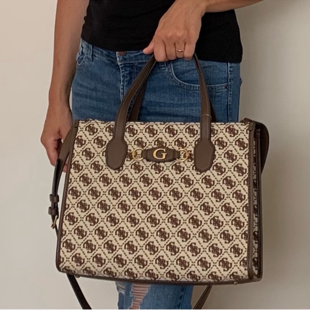 Brown and Cream Geometric Pattern Tote Bag